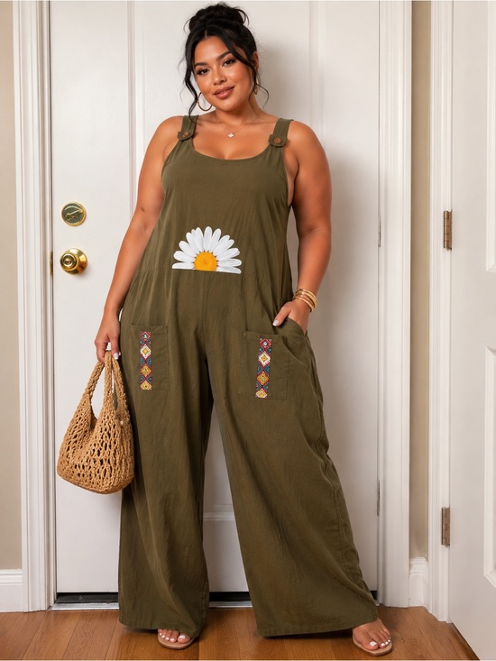 Pants - NWT Olive Daisy Wide Leg Jumpsuit Romper Overalls Pockets Boho size 3XL